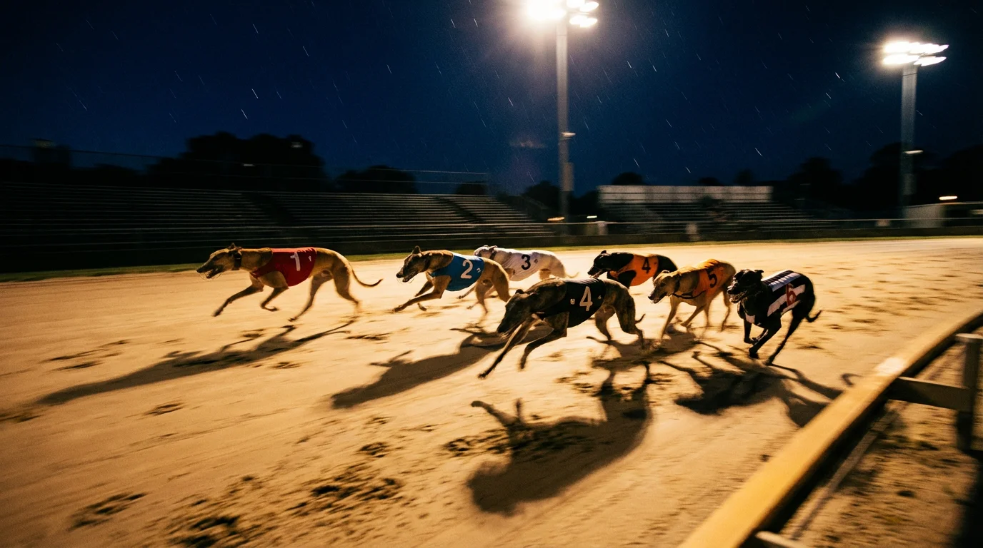 Greyhound Derby final at Towcester under floodlights
