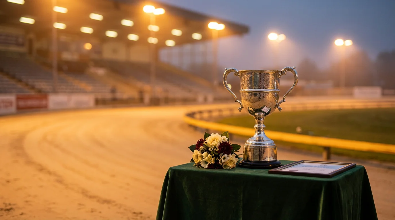 Greyhound Derby winner's trophy and presentation ceremony at Towcester racecourse