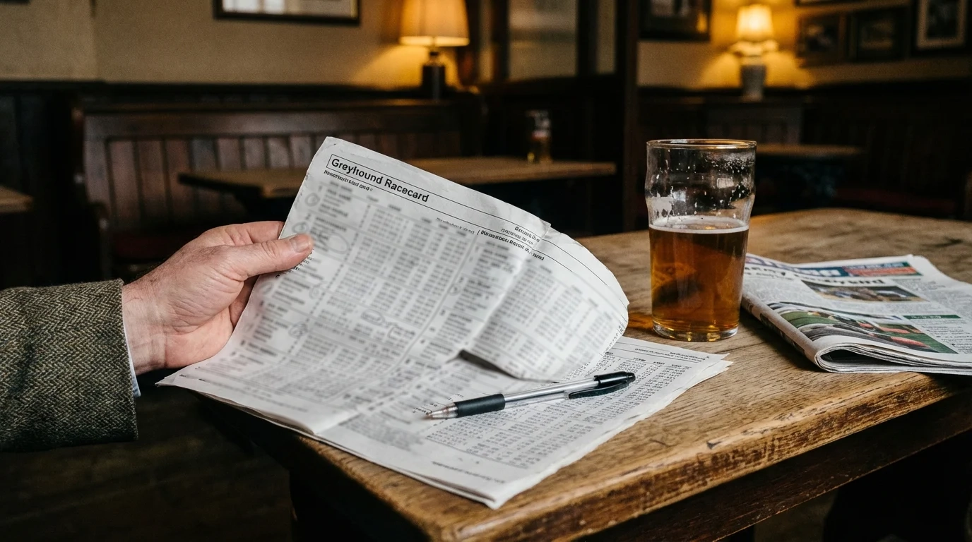 Greyhound racing racecard and form guide with betting slip at a UK track