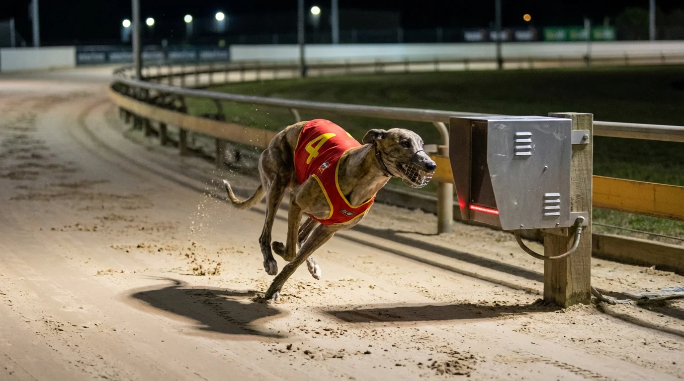 Greyhound racing sectional times displayed on a timing screen at a UK track